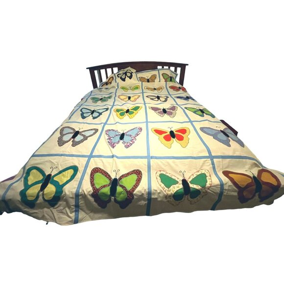 Handmade Quilt Top Unfinished For Butterfly Cotton Blanket 105" x 88" & Cases - Picture 1 of 13